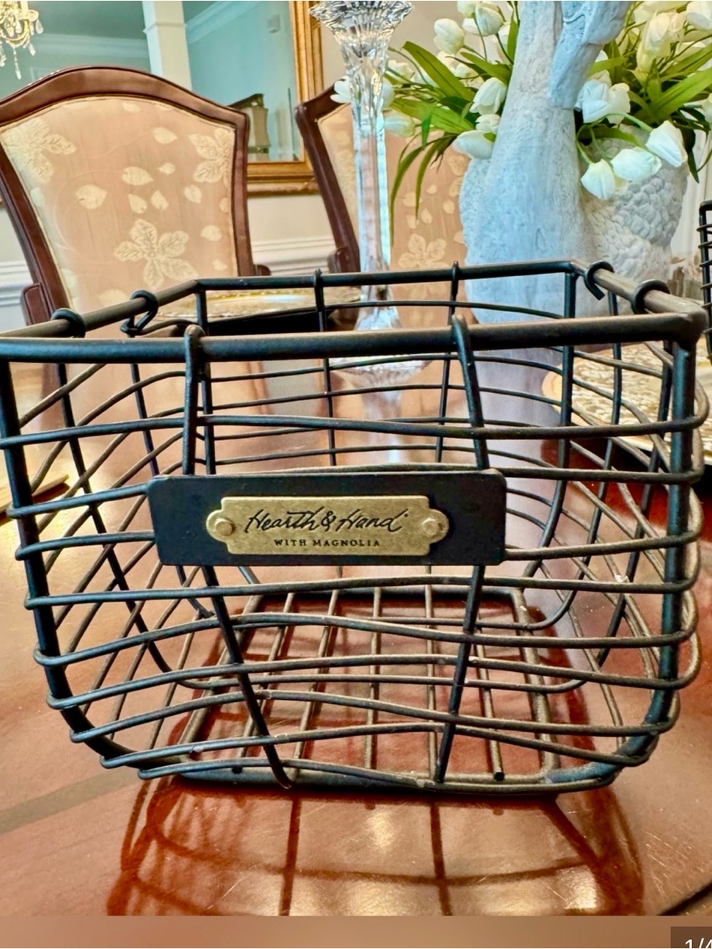 Hearth & Hand Black Wire Basket with Brass Nameplate